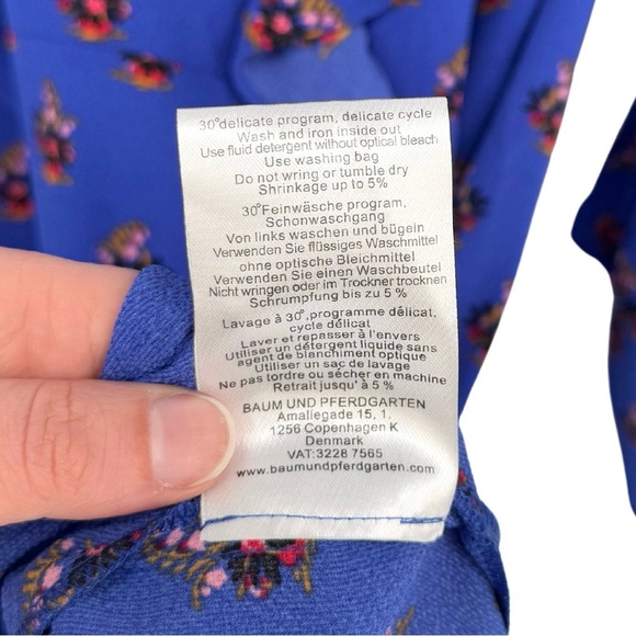 NWT Baum Und Pferdgarten Ahadi Long Sleeve Ruffle Midi Dress 36 Blue Floral - Picture 15 of 16